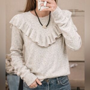 Antonio Melani 100% Cashmere Crew-Neck Giselle Ruffle Sweater Sz M Gray Donegal